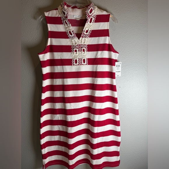 New Womens Dress Size Medium Red Striped Sleeveless $89 Coastal Charter Club - Picture 1 of 7